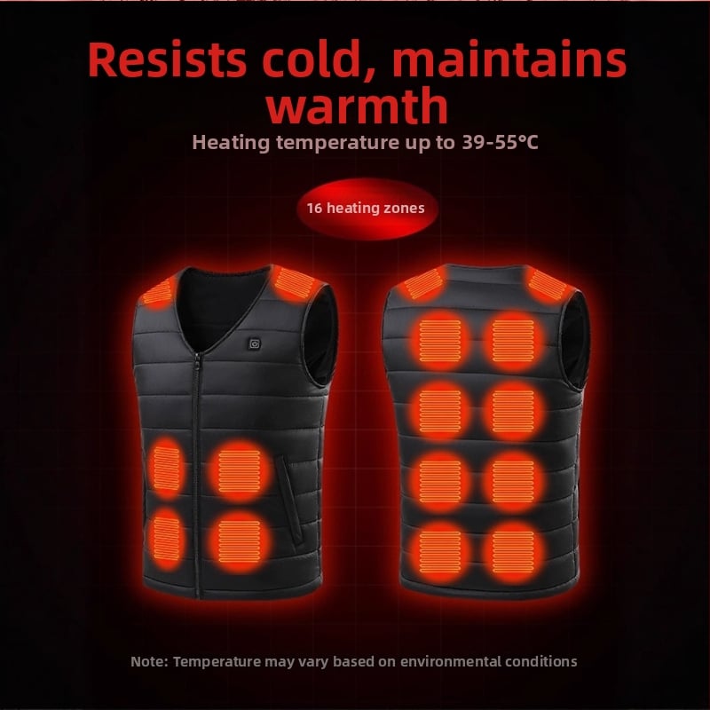 Vesta s grijanjem na 16 zona, V-izrez s zatvaračem, debeli materijal, vanjski najlon, podstava acetat