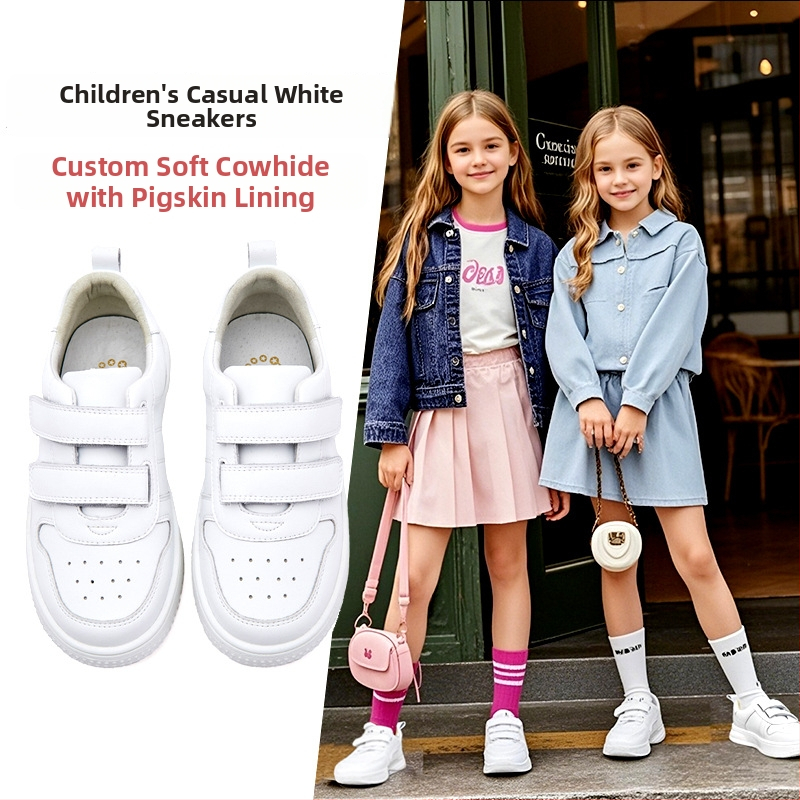 Bērnu ādas sporta kurpes, augšējā daļa no teļa ādas, Velcro aizdare, TPR zole, zems profils