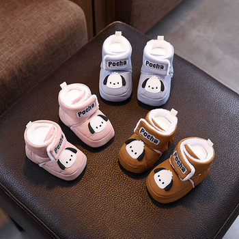 Бебешки зимни обувки с поларова подплата, велкро закопчаване, унисекс, висок горен край, принт животни