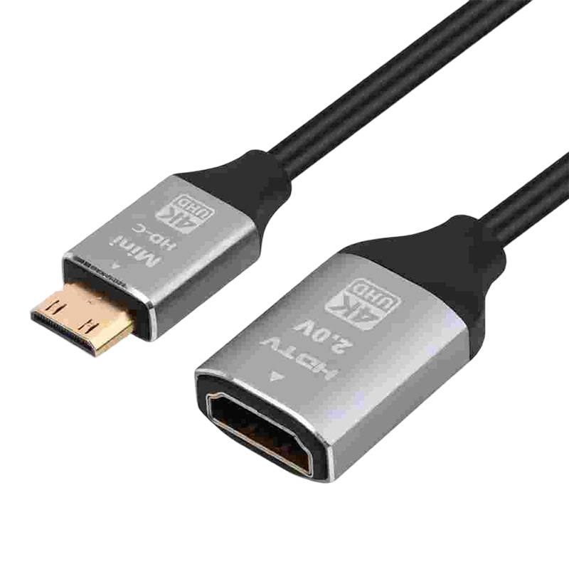 HDMI 2.0 4K мини HDMI към HDMI адаптер кабел, HDMI женски към Mini HDMI мъжки, 0.2 м, мед без кислород, позлатен
