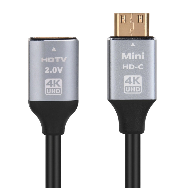 HDMI 2.0 4K мини HDMI към HDMI адаптер кабел, HDMI женски към Mini HDMI мъжки, 0.2 м, мед без кислород, позлатен