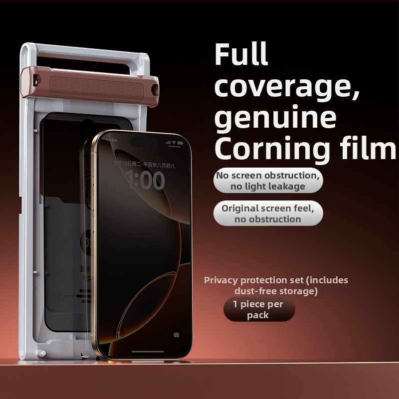 Apple 16Pro-hoz készült keményített üveg kijelzővédő, teljes lefedettség, anti-peep, anti-ujjlenyomat, porálló, HD, gyors felhelyezés