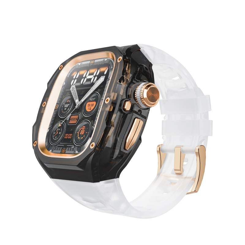 Ultra3 Apple Watch kaitsekorpus kiirvabastusega, integreeritud läbipaistva kaitsekorpus (Materjal: PC + silikaatgeel; Ühilduvus: Apple Watch; Kaal: 43 g)