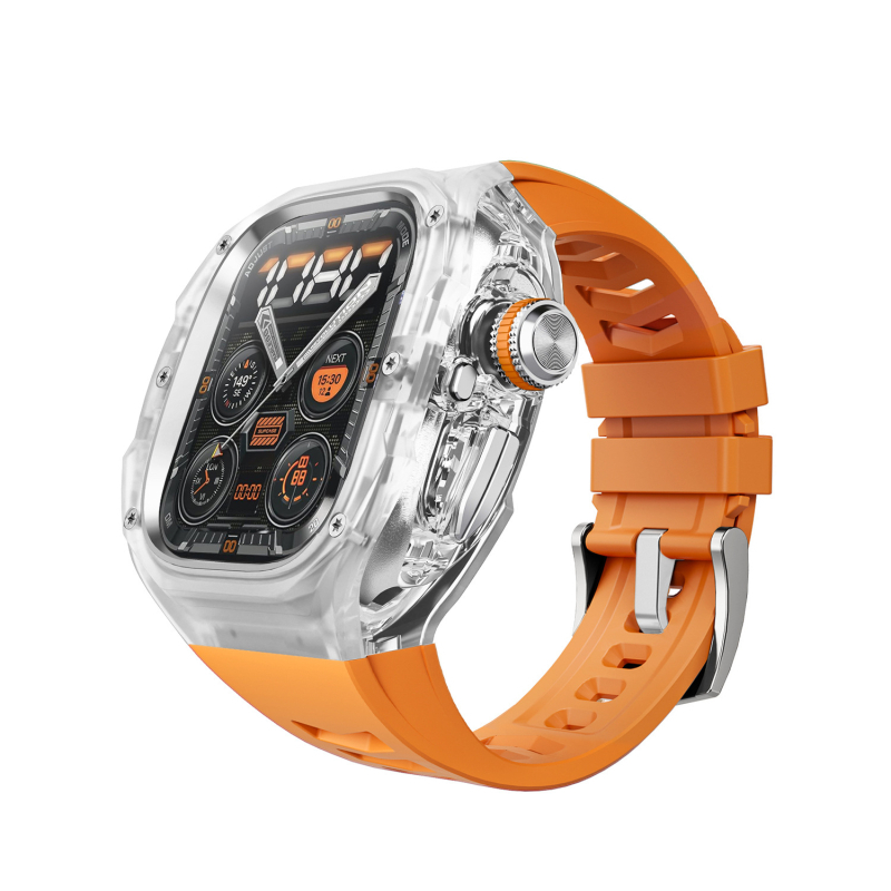 Ultra3 Apple Watch kaitsekorpus kiirvabastusega, integreeritud läbipaistva kaitsekorpus (Materjal: PC + silikaatgeel; Ühilduvus: Apple Watch; Kaal: 43 g)