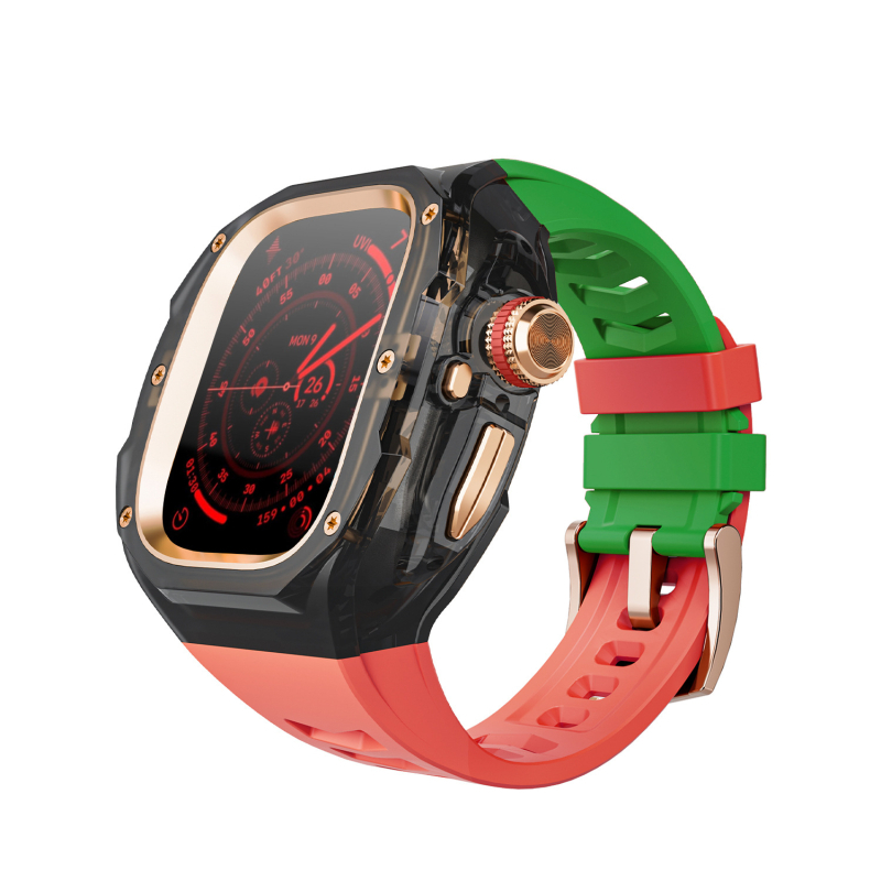 Ultra3 Apple Watch kaitsekorpus kiirvabastusega, integreeritud läbipaistva kaitsekorpus (Materjal: PC + silikaatgeel; Ühilduvus: Apple Watch; Kaal: 43 g)