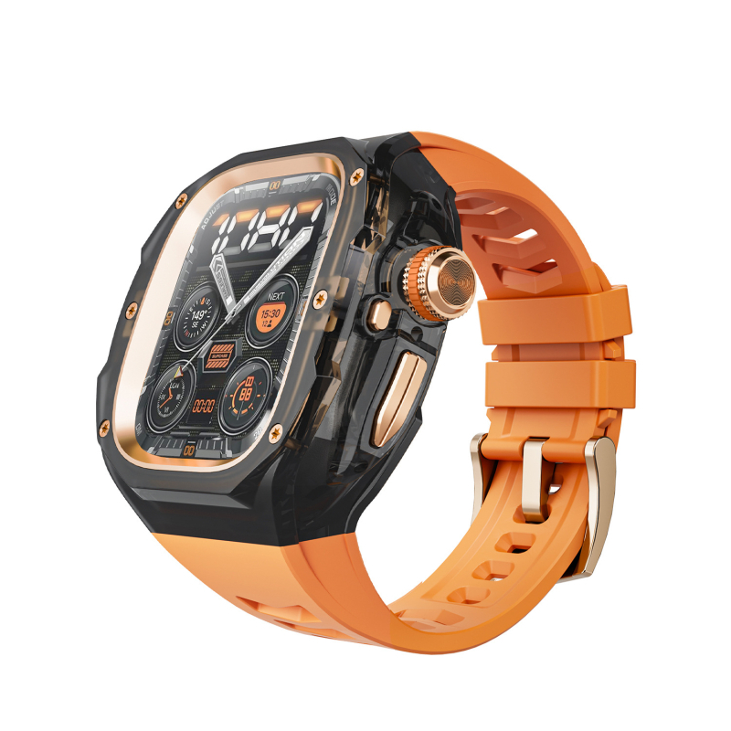 Ultra3 Apple Watch kaitsekorpus kiirvabastusega, integreeritud läbipaistva kaitsekorpus (Materjal: PC + silikaatgeel; Ühilduvus: Apple Watch; Kaal: 43 g)