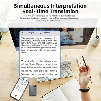 A3P AI tiešraides tulkošanas un transkripcijas ierakstītājs – WAV ieraksts, līdz 900 minūtēm, USB 2.0, divi mikrofoni, alumīnija sakausējuma korpuss