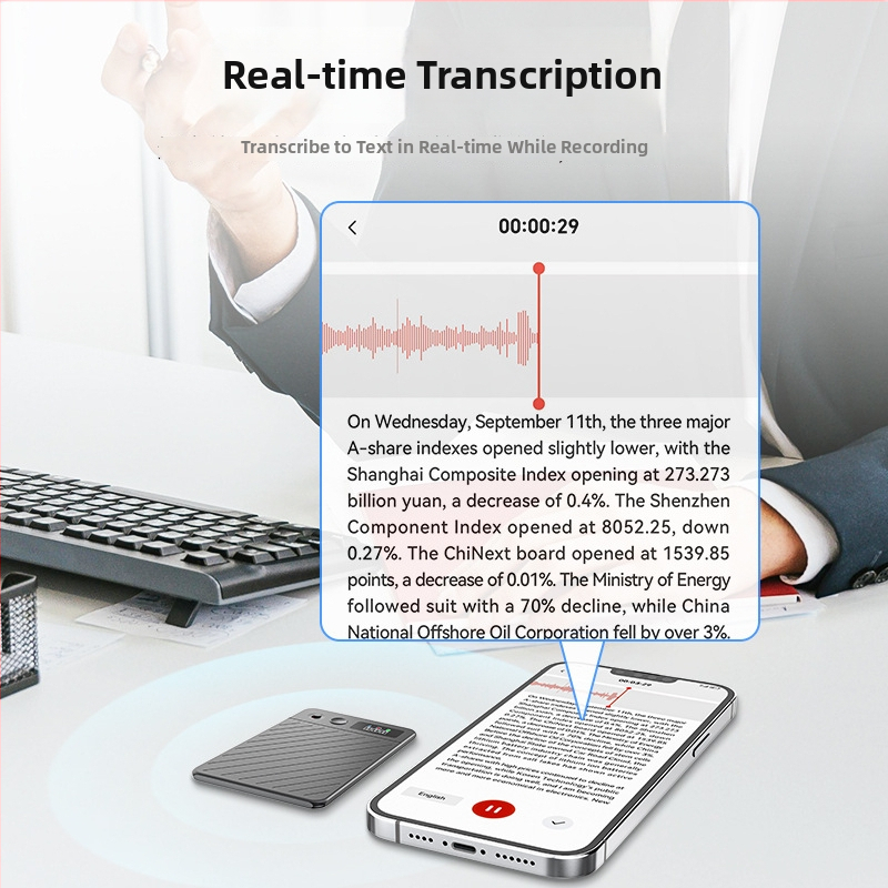 A3P AI tiešraides tulkošanas un transkripcijas ierakstītājs – WAV ieraksts, līdz 900 minūtēm, USB 2.0, divi mikrofoni, alumīnija sakausējuma korpuss