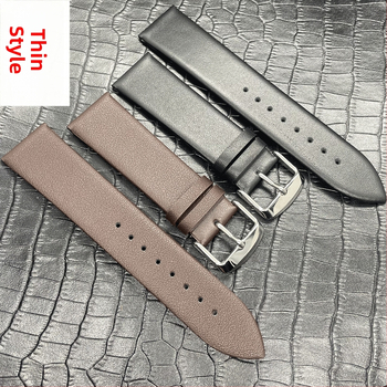 Tenký remienok na hodinky z prvej vrstvy hovädzej kože sponou s pinom – unisex, plochý dizajn, jemná a odolná koža