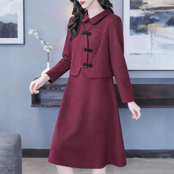 Kleit - Vintage-inspired šifonkleit polüesteri seguga 50–70%, võlts kaheosaline välimus, igapäevane elegantsus, pikkus 99 cm, triikimata, 2024 talv, Kapok Forest