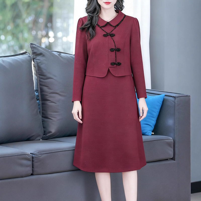 Kleit - Vintage-inspired šifonkleit polüesteri seguga 50–70%, võlts kaheosaline välimus, igapäevane elegantsus, pikkus 99 cm, triikimata, 2024 talv, Kapok Forest