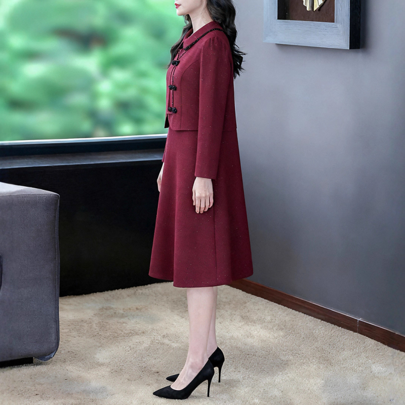 Kleit - Vintage-inspired šifonkleit polüesteri seguga 50–70%, võlts kaheosaline välimus, igapäevane elegantsus, pikkus 99 cm, triikimata, 2024 talv, Kapok Forest