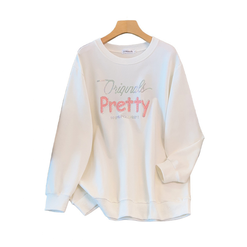 Pamukasta dukserica s okruglim izrezom, duge rukave, tanki materijal, jesensko izdanje 2025