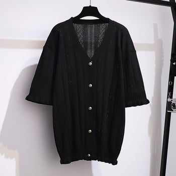 Ženski Ice Silk pleteni vrh, jednobojni uzorak, A-linija, polu otvoreni ovratnik, rukav 5/4