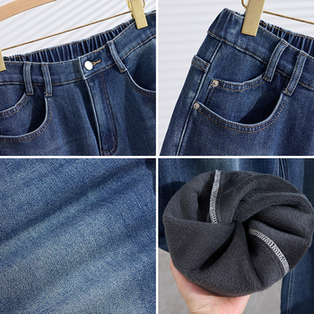 Džinsinės tiesaus kirpimo kelnės su fliso įdaila, korėjietiško stiliaus, kaubojo siluetas, 70–80% medvilnė.