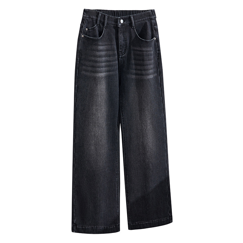 Džinsinės tiesaus kirpimo kelnės su fliso įdaila, korėjietiško stiliaus, kaubojo siluetas, 70–80% medvilnė.