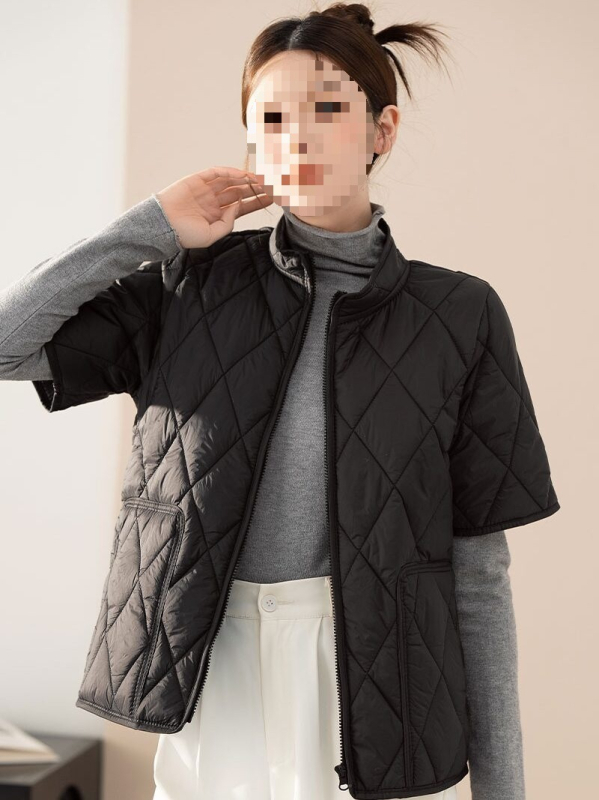 Γυναικείο γιλέκο με ψηλό γιακά, κανονικού μήκους, μπροστινό φερμουάρ, πολυεστέρας 90-95%