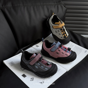 Bērnu āra pārgājienu kurpes ar Velcro - zems augšējais, gumijas zole, virsējais materiāls no sintētiskās ādas, ergonomiskas iekšējās zolītes