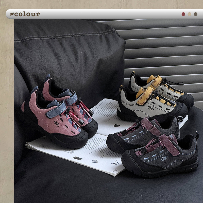 Bērnu āra pārgājienu kurpes ar Velcro - zems augšējais, gumijas zole, virsējais materiāls no sintētiskās ādas, ergonomiskas iekšējās zolītes