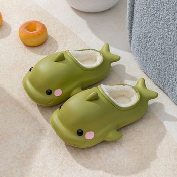 EVA gyerekeknek beltéri papucs plüss béléssel, Delfin motívum, vízálló és csúszásmentes EVA talppal