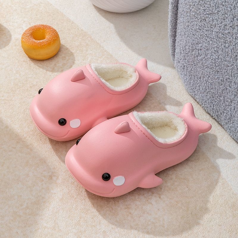 EVA gyerekeknek beltéri papucs plüss béléssel, Delfin motívum, vízálló és csúszásmentes EVA talppal