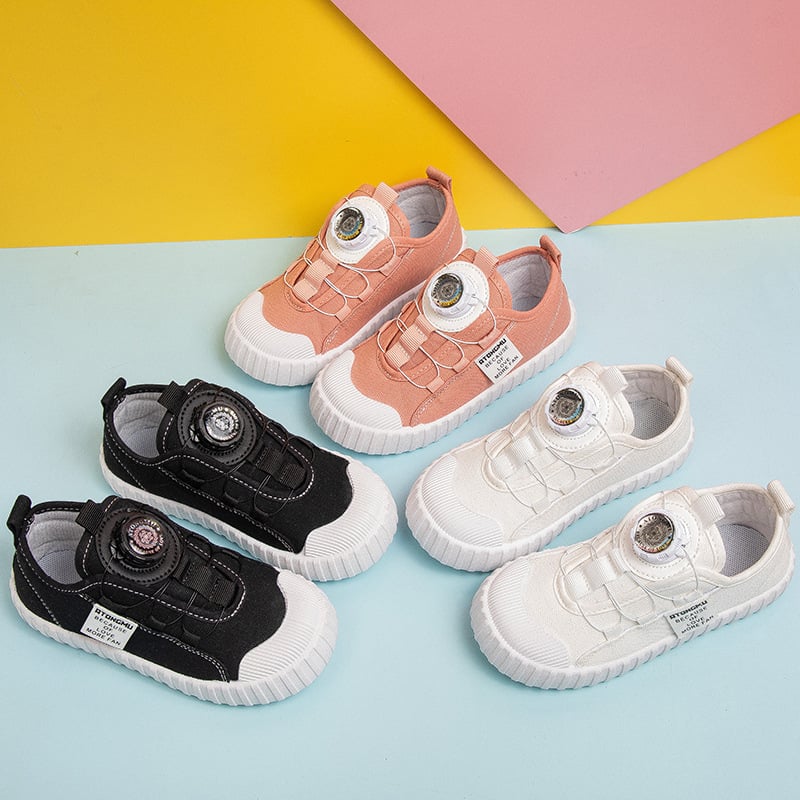 Gyermekeknek készült légáteresztő vászoncipő, minden évszakra, forgó gombos zárás, gumitalp, vászon felsőrész