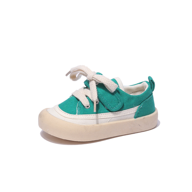 Gyerekeknek szóló koreai stílusú vászon sneaker — alacsony felső rész, légáteresztő, csúszásmentes, Velcro-zár