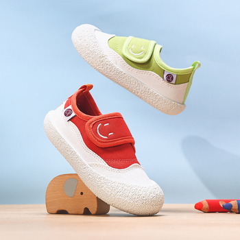 Gyerekeknek való vászoncipő Velcro-záródással, légáteresztő, alacsony felső rész, PVC talp, beltéri használatra, uniszex, tavasz–ősz