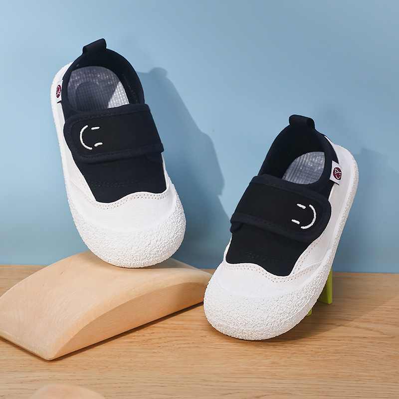 Gyerekeknek való vászoncipő Velcro-záródással, légáteresztő, alacsony felső rész, PVC talp, beltéri használatra, uniszex, tavasz–ősz