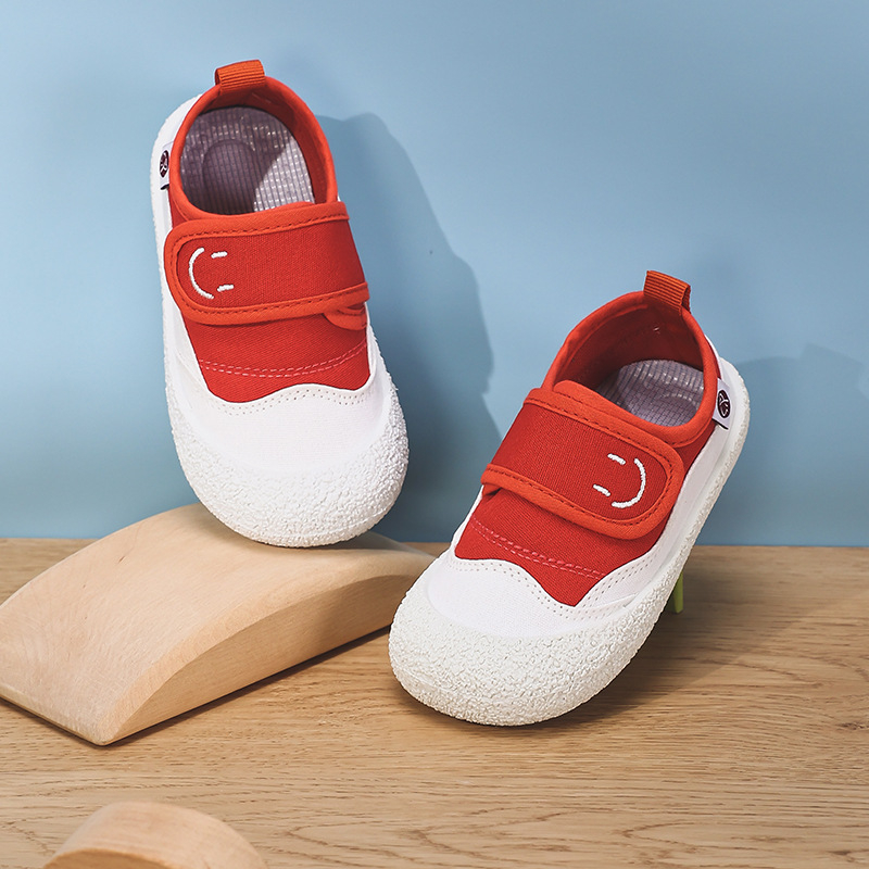 Gyerekeknek való vászoncipő Velcro-záródással, légáteresztő, alacsony felső rész, PVC talp, beltéri használatra, uniszex, tavasz–ősz