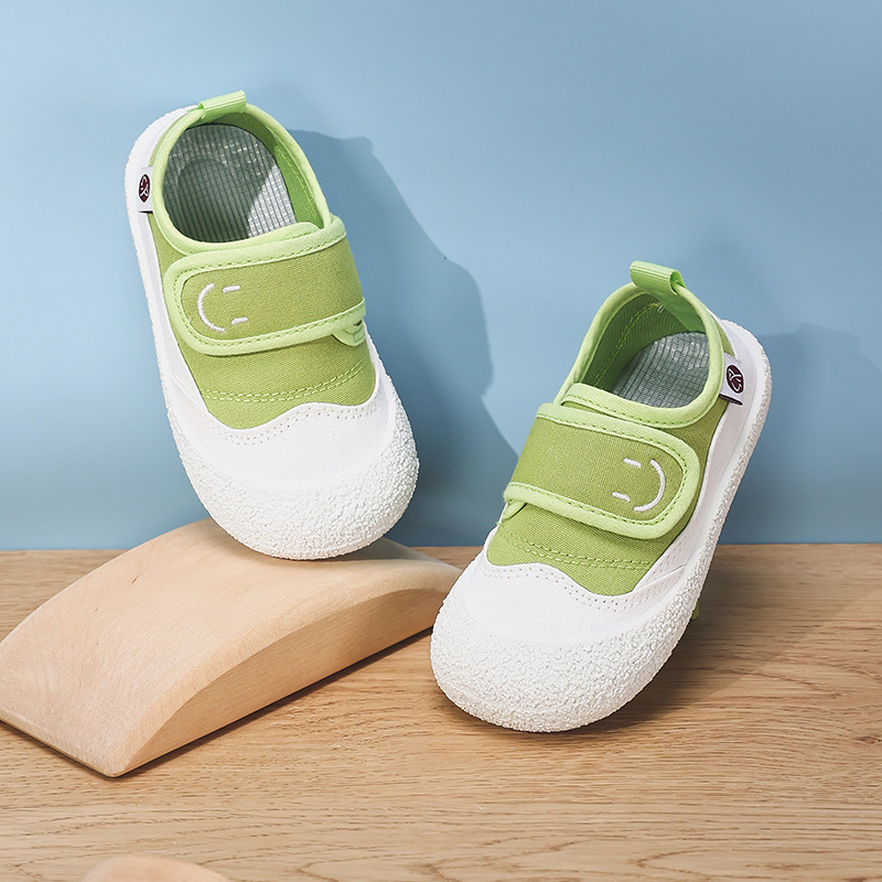 Gyerekeknek való vászoncipő Velcro-záródással, légáteresztő, alacsony felső rész, PVC talp, beltéri használatra, uniszex, tavasz–ősz