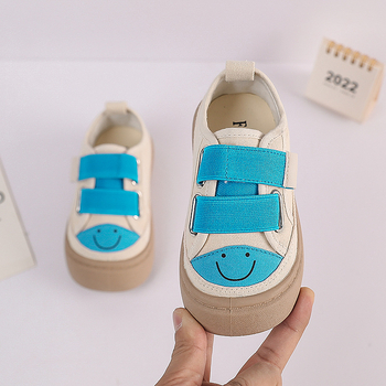 Gyerekeknek készült vászoncipő Velcrozáródással, mosolygós mintával, gumitalppal, koreai stílusban, 2–6 éveseknek