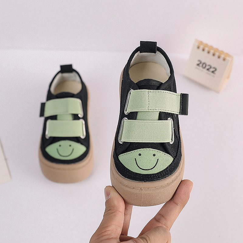 Gyerekeknek készült vászoncipő Velcrozáródással, mosolygós mintával, gumitalppal, koreai stílusban, 2–6 éveseknek