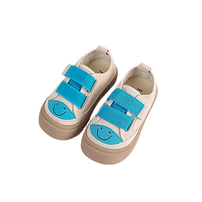 Gyerekeknek készült vászoncipő Velcrozáródással, mosolygós mintával, gumitalppal, koreai stílusban, 2–6 éveseknek