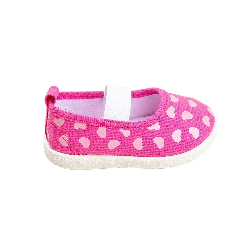 Lányoknak szóló vászon cipő szív mintával, elasztikus pántos felvétel, TPR talp, EVA talpbetét, csúszásgátló