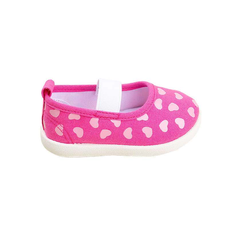 Lányoknak szóló vászon cipő szív mintával, elasztikus pántos felvétel, TPR talp, EVA talpbetét, csúszásgátló