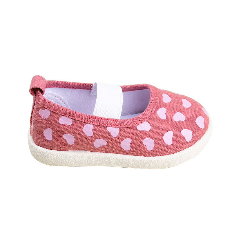 Lányoknak szóló vászon cipő szív mintával, elasztikus pántos felvétel, TPR talp, EVA talpbetét, csúszásgátló