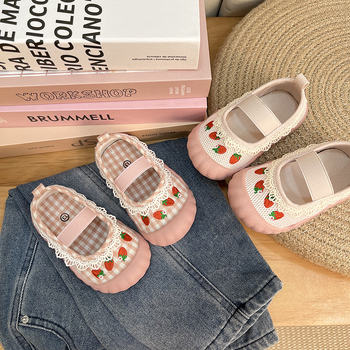 Auduma apavi zīdaiņiem 12-36 mēnešu vecumā, korejiskais stils, retro mežģīņu ar režģa rakstu, zems augšdaļa, pretslidējoša un izturīga zole