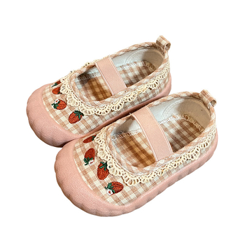 Auduma apavi zīdaiņiem 12-36 mēnešu vecumā, korejiskais stils, retro mežģīņu ar režģa rakstu, zems augšdaļa, pretslidējoša un izturīga zole