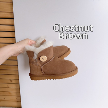 Зимни дамски обувки до глезена от овча кожа, с подметка от телешка кожа, нисък профил, кръгла носка, стелка от овча вълна