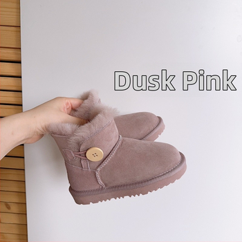 Зимни дамски обувки до глезена от овча кожа, с подметка от телешка кожа, нисък профил, кръгла носка, стелка от овча вълна