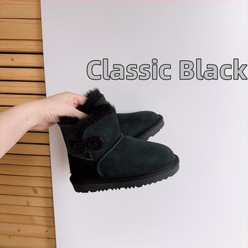 Зимни дамски обувки до глезена от овча кожа, с подметка от телешка кожа, нисък профил, кръгла носка, стелка от овча вълна