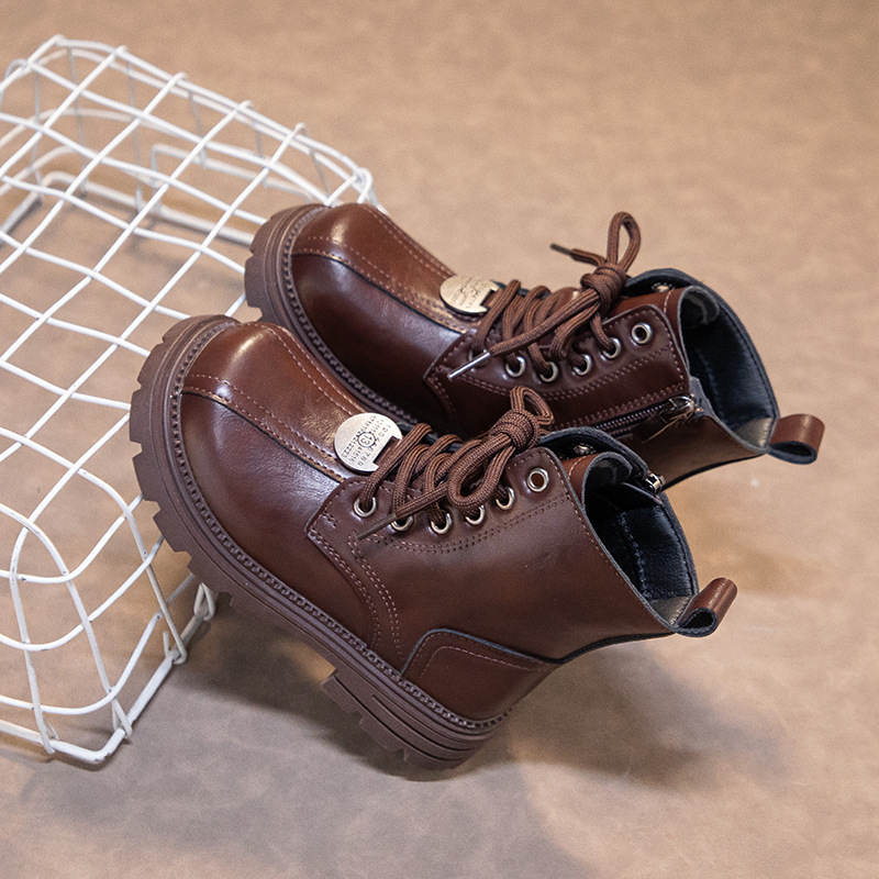 Μποτάκια Μάρτιν για κορίτσια, δέρμα μικροϊνών, σόλα από καουτσούκ, πλαϊνό φερμουάρ, χειμερινό μοντέλο 2025