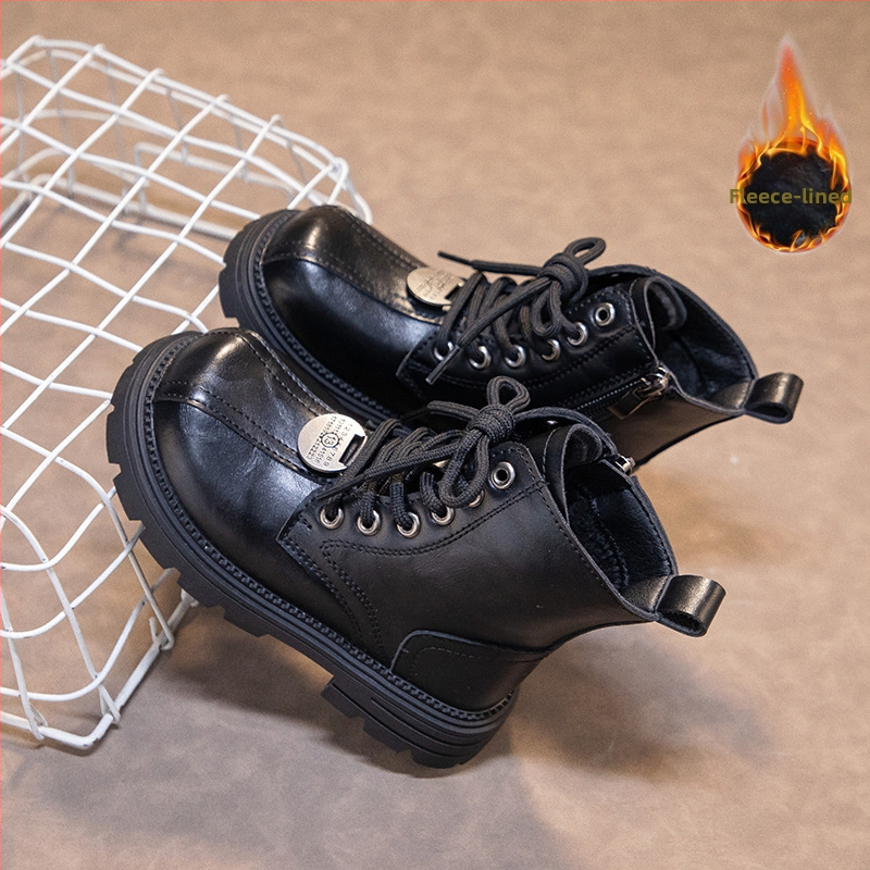 Μποτάκια Μάρτιν για κορίτσια, δέρμα μικροϊνών, σόλα από καουτσούκ, πλαϊνό φερμουάρ, χειμερινό μοντέλο 2025