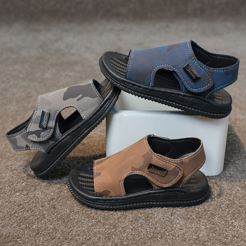 Zēnu sporta sandales ar korejas stilu, vasara 2024, augšējā Ultrafilm āda, zole PVC, Velcro aizdare, apaļa purngala, vecums 1–12 gadi