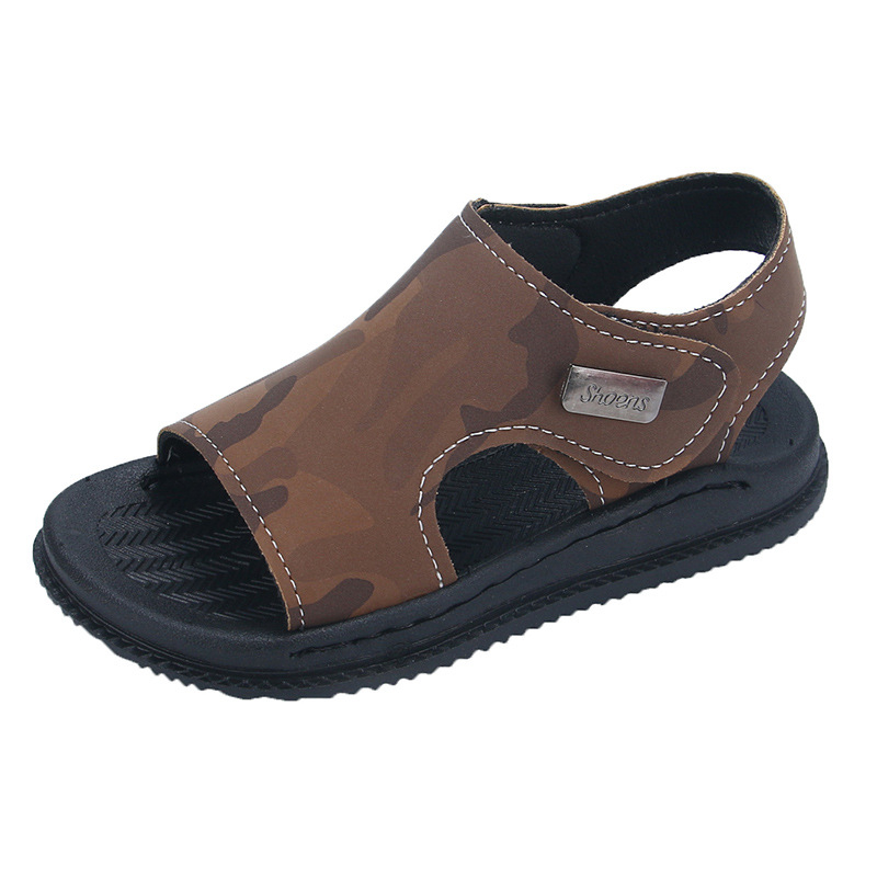 Zēnu sporta sandales ar korejas stilu, vasara 2024, augšējā Ultrafilm āda, zole PVC, Velcro aizdare, apaļa purngala, vecums 1–12 gadi