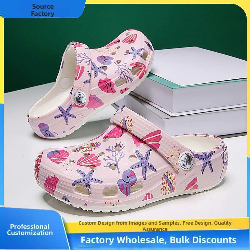 Bērnu EVA perforētās pludmales sandales ar drukas dizainu, vecums 4–12 gadi, vasara 2025