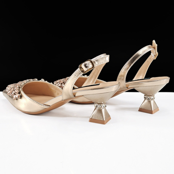 QueenYan Set clutch oglindă cu diamante și pantofi cu toc pentru femei — vârf ascuțit, partea superioară PU, toc 6–8 cm, talpă din cauciuc