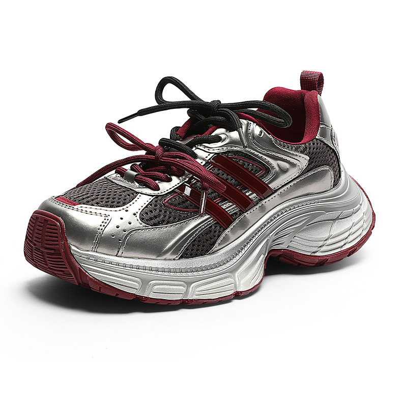 Γυναικεία παπούτσια τύπου Dad Shoes, με φλίς επένδυση, πάνω μέρος με ρίγες, χαμηλό τακούνι 1-3 cm, εσωτερικό από δίχτυ, κορδόνι, ελαφριά, αντιολισθητικά