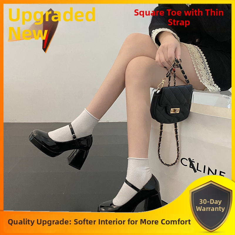 Vintages Prantsuse Mary Jane platvormisandaalid, ruutu varvas, veekindel platvorm, ühe klambriga sulgemine, PU ülemine/sisemine/talla